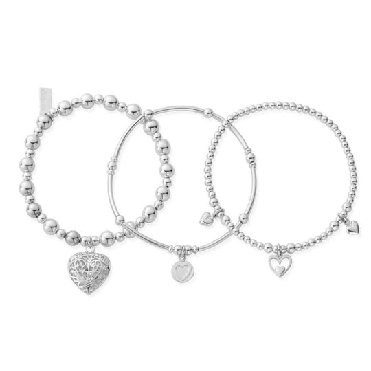 ChloBo Silver Compassion Stack Of 3 Love Bracelets SBSTA3L