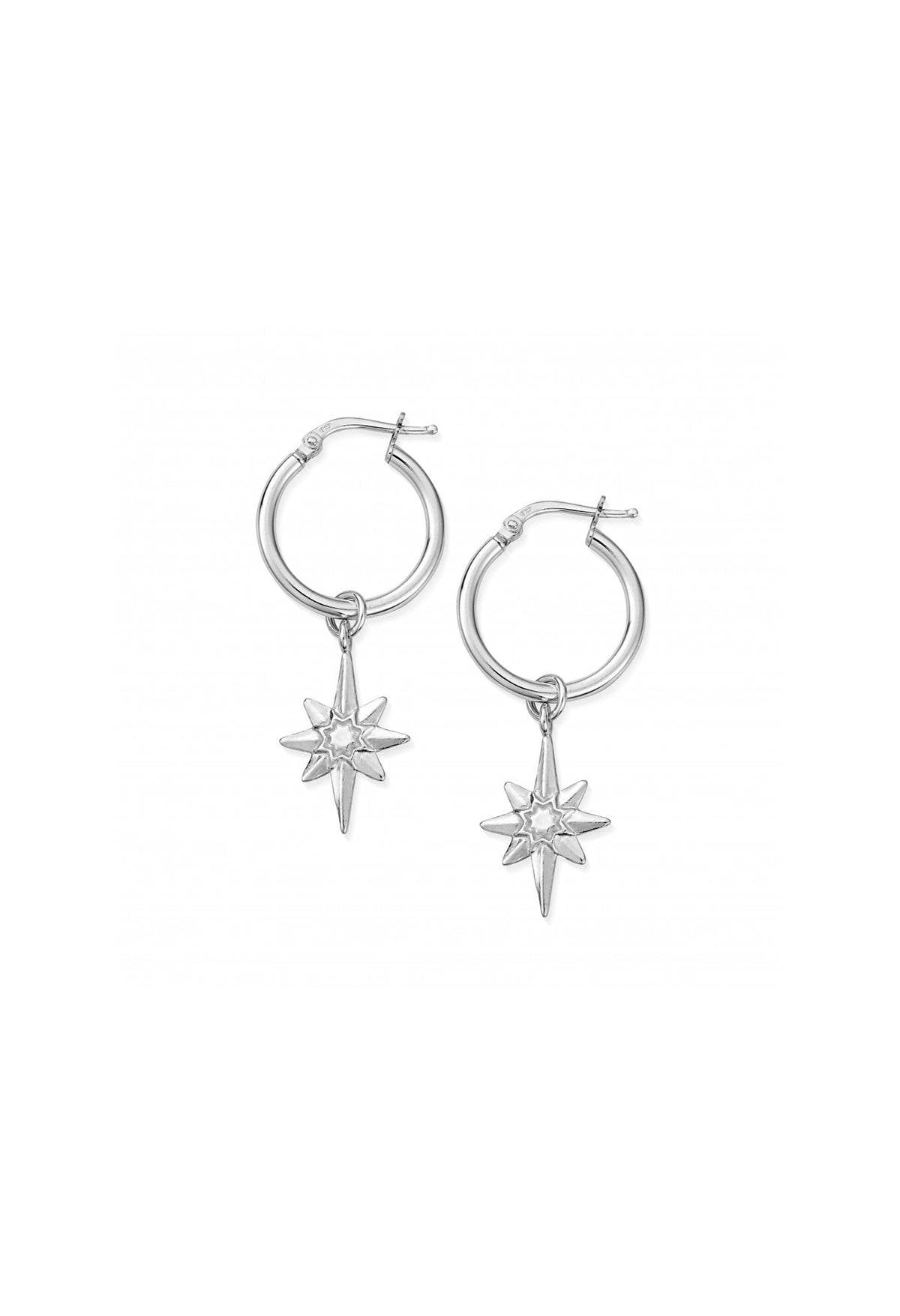 The ChloBo Lucky Star Hoop Earrings, a silver metal hoop from ChloBo, available at OD’s Jewellers in St Helens.