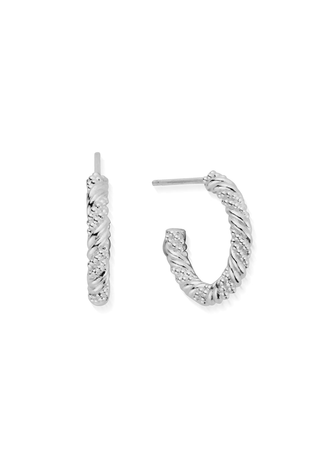 ChloBo Entwined Passion Hoop Earrings, textured silver, showcasing the intricate twisted design.