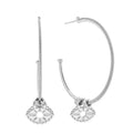 Silver ChloBo hoop earrings with eye detail charm. Jewellery showcasing visionary style, perfect for adding a modern edge to