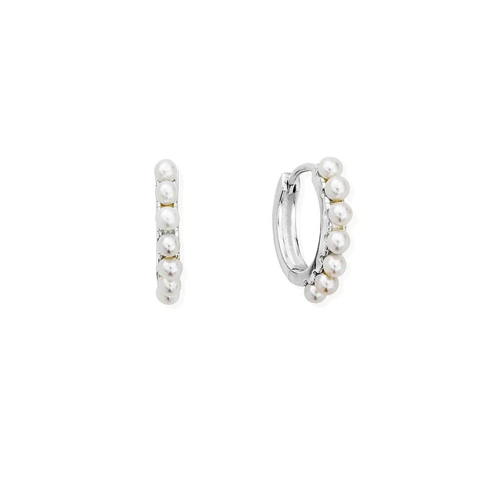 ChloBo Classic Pearl Huggie Hoop Earrings Sterling Silver by ChloBo