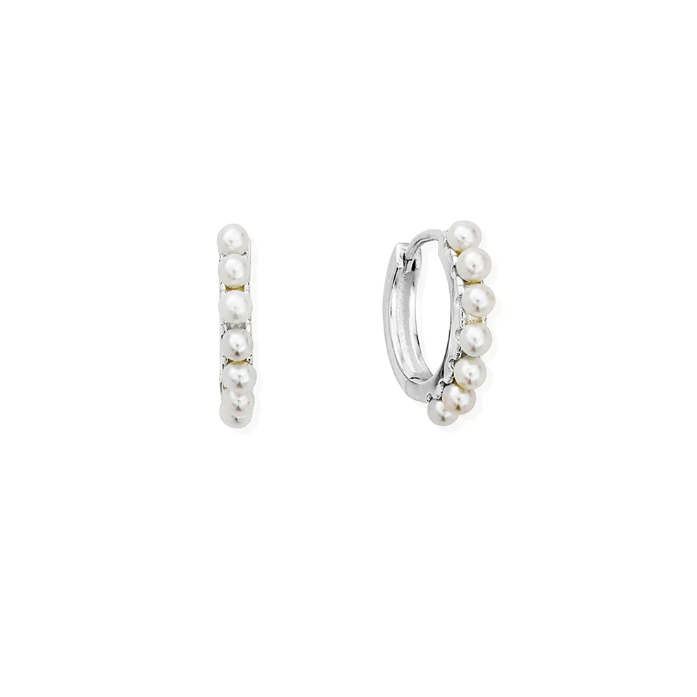ChloBo Classic Pearl Huggie Hoop Earrings Sterling Silver by ChloBo