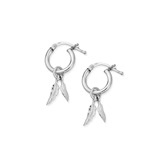 ChloBo Silver Double Feather Hoop Earrings SEH584