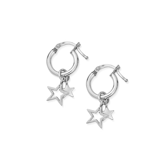 ChloBo Silver Double Star Hoop Earrings SEH738