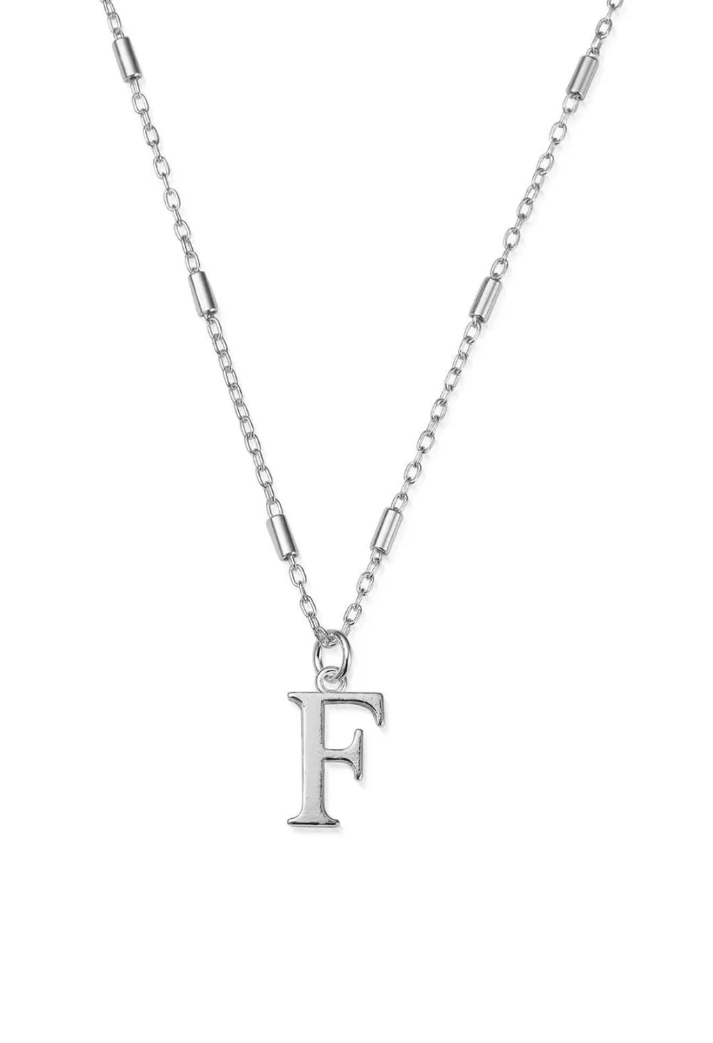 Sterling silver "F" initial pendant necklace. Elegant everyday personalized initial jewelry.