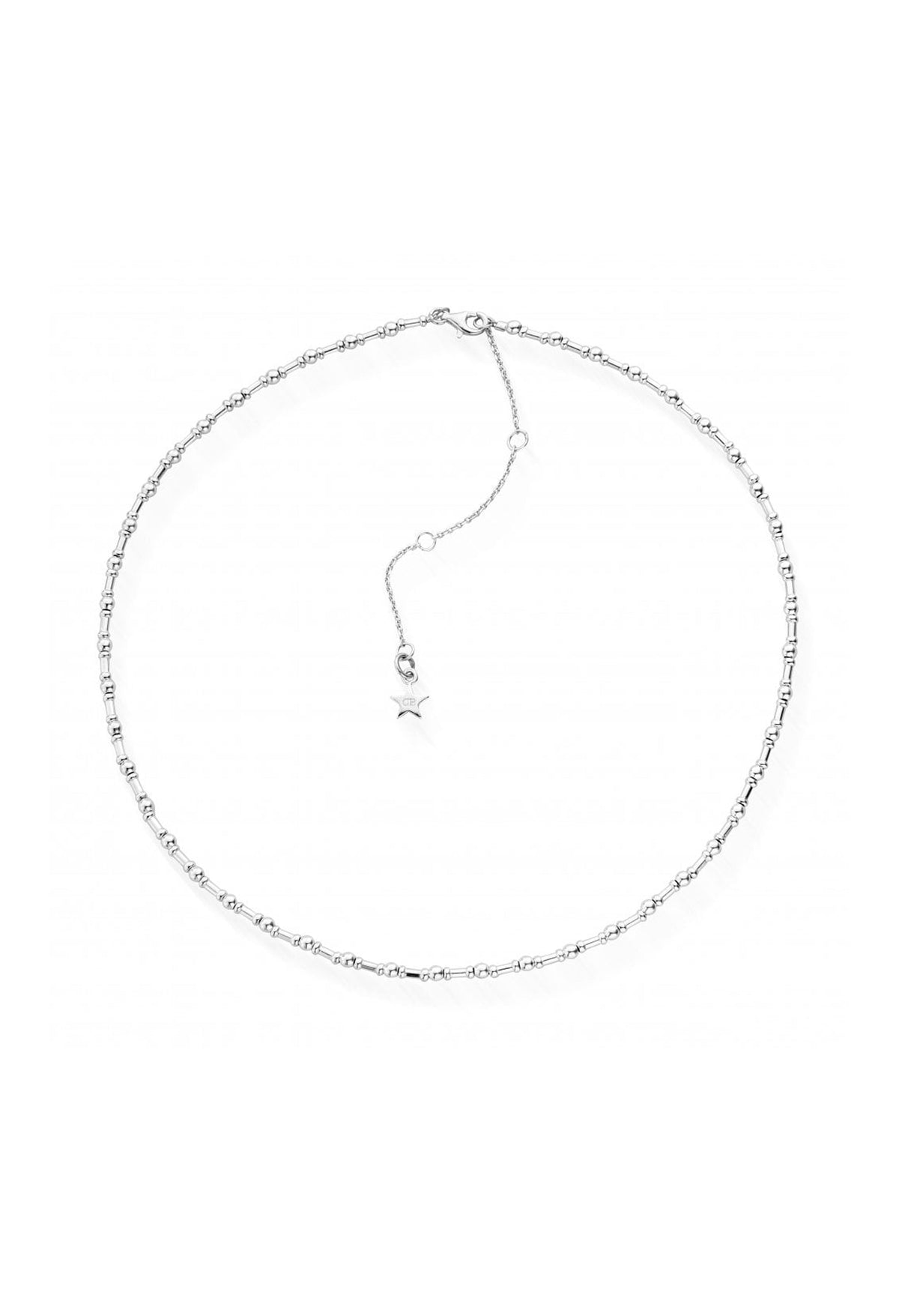 Sterling silver ChloBo Rhythm Of Water Necklace. Elegant chain with bead and bar details and adjustable length.