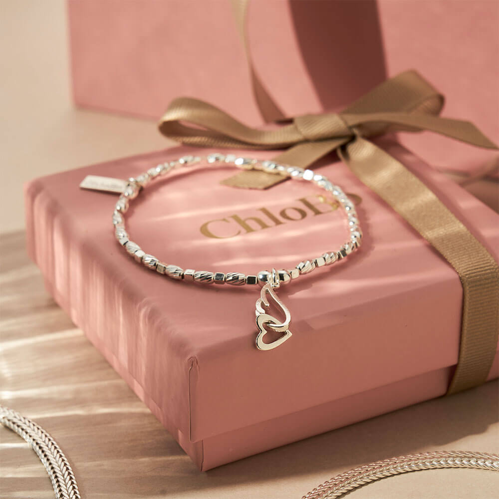 ChloBo Soul Glow Interlocking Heart and Angel Wing Bracelet Silver Gold Plated