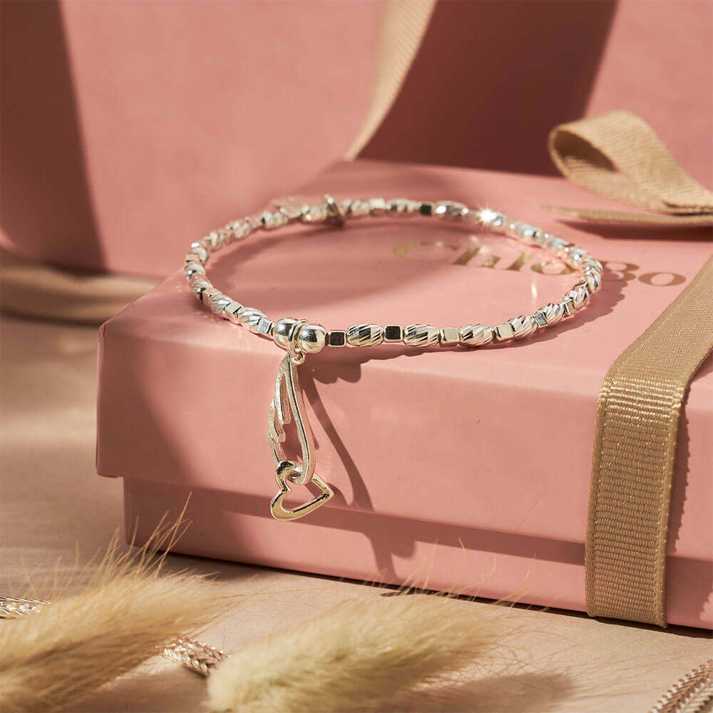 ChloBo Soul Glow Interlocking Heart and Angel Wing Bracelet Silver Gold Plated