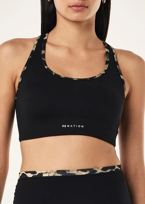 Women's P.E Nation Stellar Sports Bra in Black Leopard Print — view 3