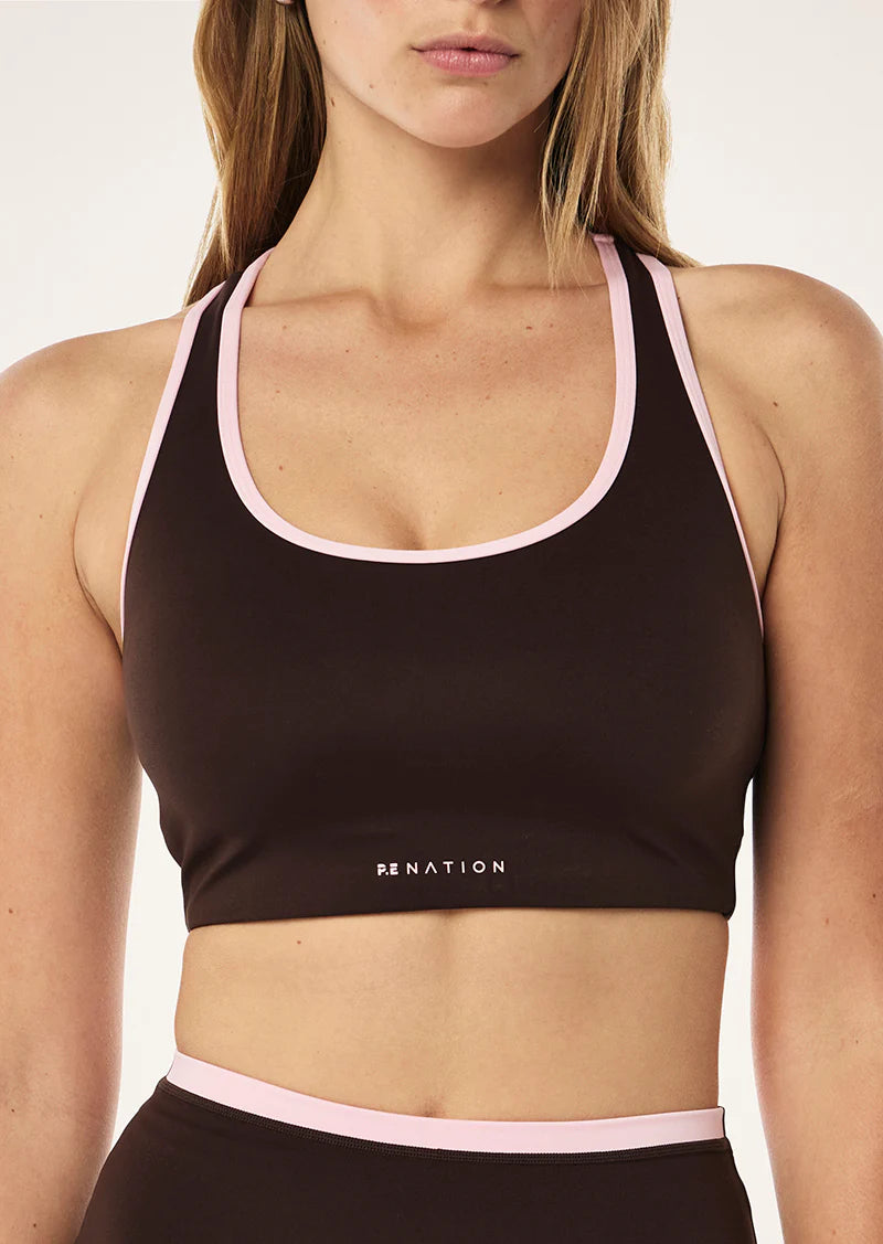 Women's P.E Nation Stellar Sports Bra in Espresso Chalk Pink — view 2