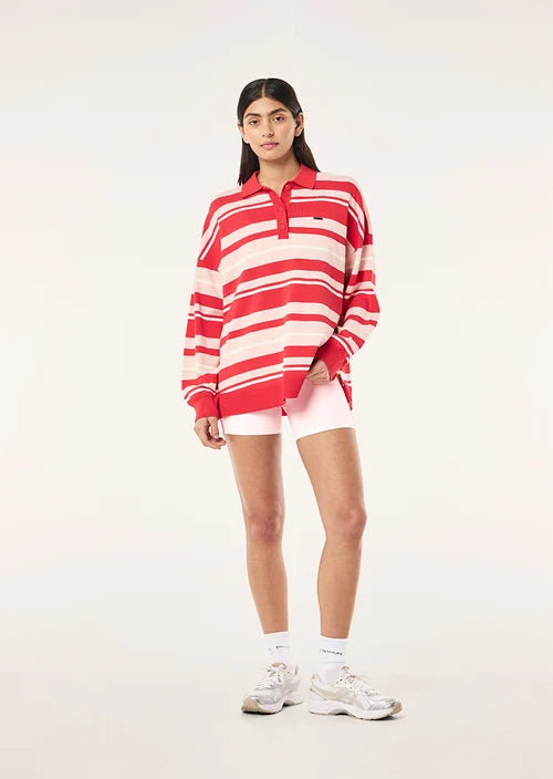 Women's P.E Nation Strata Rugby Knit In Strawberry Stripe — view 5