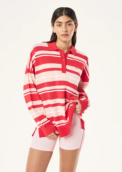 Women's P.E Nation Strata Rugby Knit In Strawberry Stripe