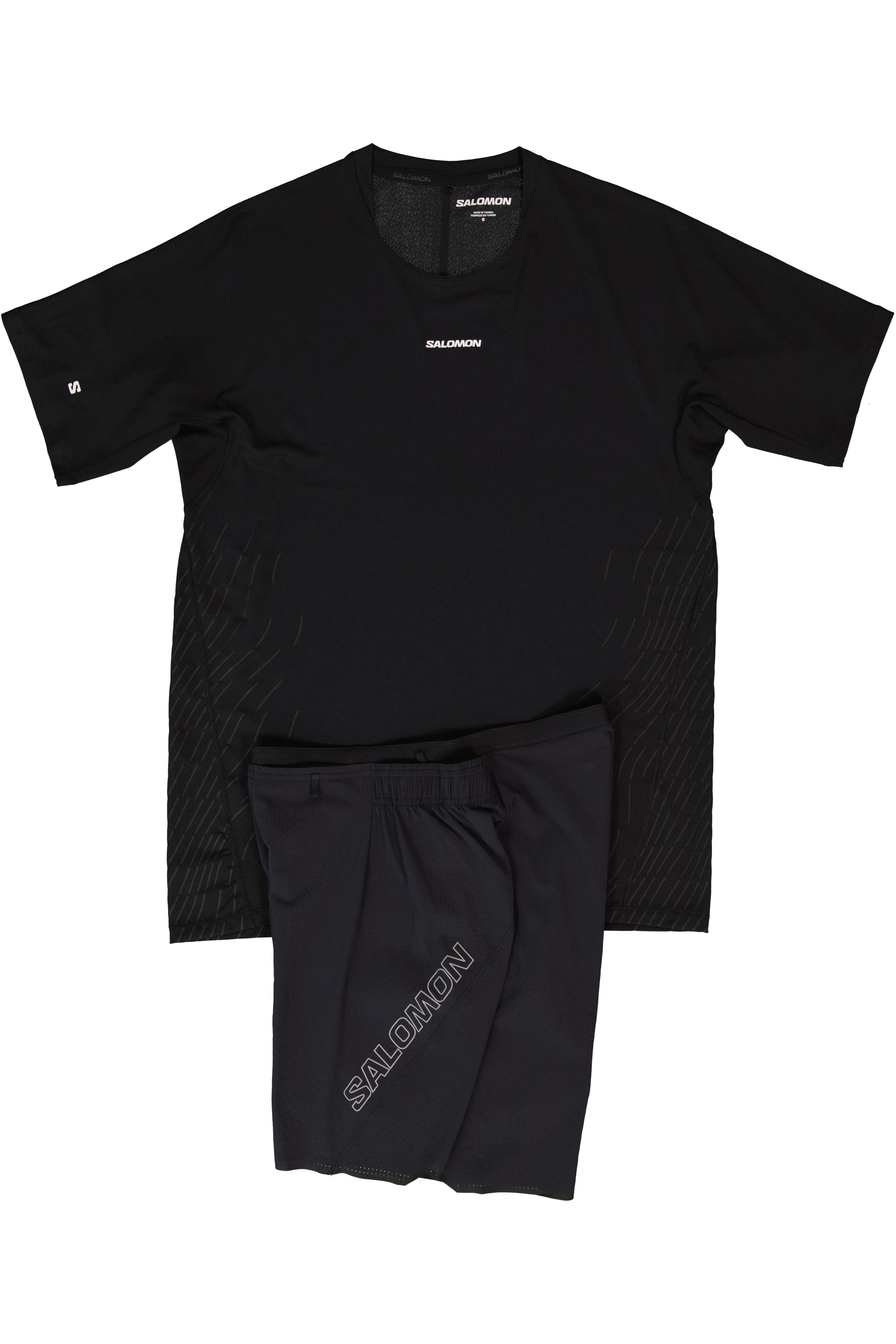 Men's Salomon Deep Black Black Sense Aero SS GFX T Shirt & Black Sense Aero 7'' Shorts Set