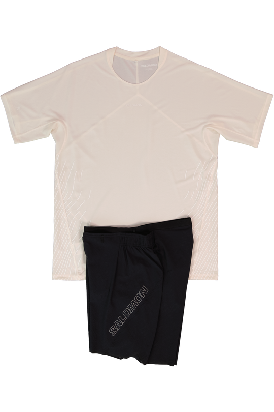 Men's Salomon Whisper White Sense Aero SS GFX T Shirt & Black Sense Aero 7'' Shorts Set