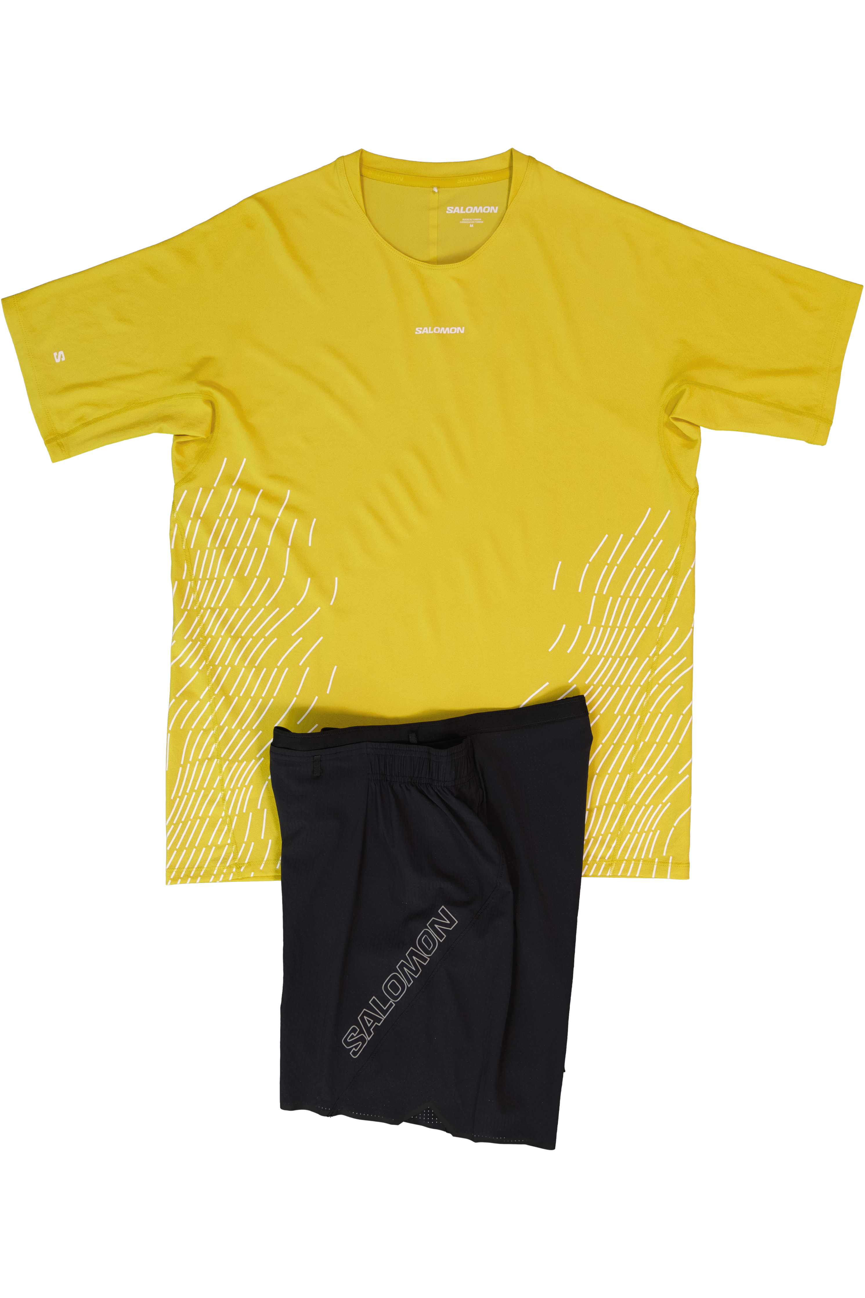 Men's Salomon Cress Green Whisper White Sense Aero SS GFX T Shirt & Black Sense Aero 7'' Shorts Set
