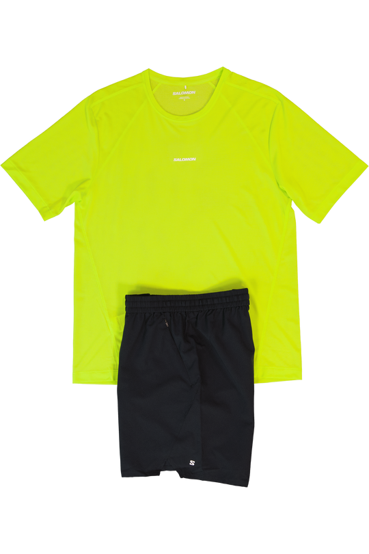 Men's Salomon Acid Lime SHKout Core T Shirt & Deep Black SHKout Core 7" Shorts Set