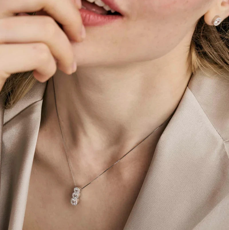 Nomination Seidivina Cubic Zirconia Triple Halo Drop Necklace Silver by Nomination Italy