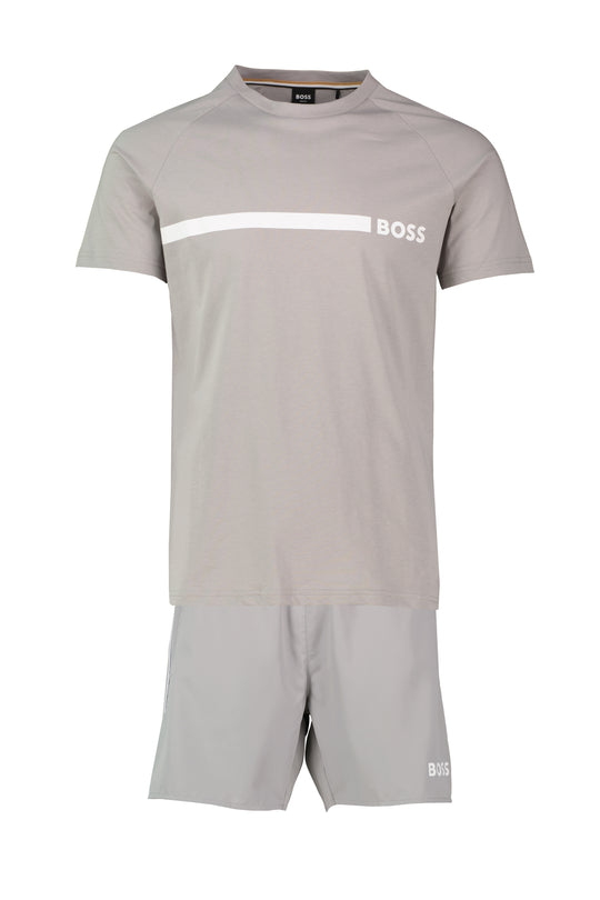 Mens BOSS Black Starfish Medium Grey Swim Shorts And T Shirt Set