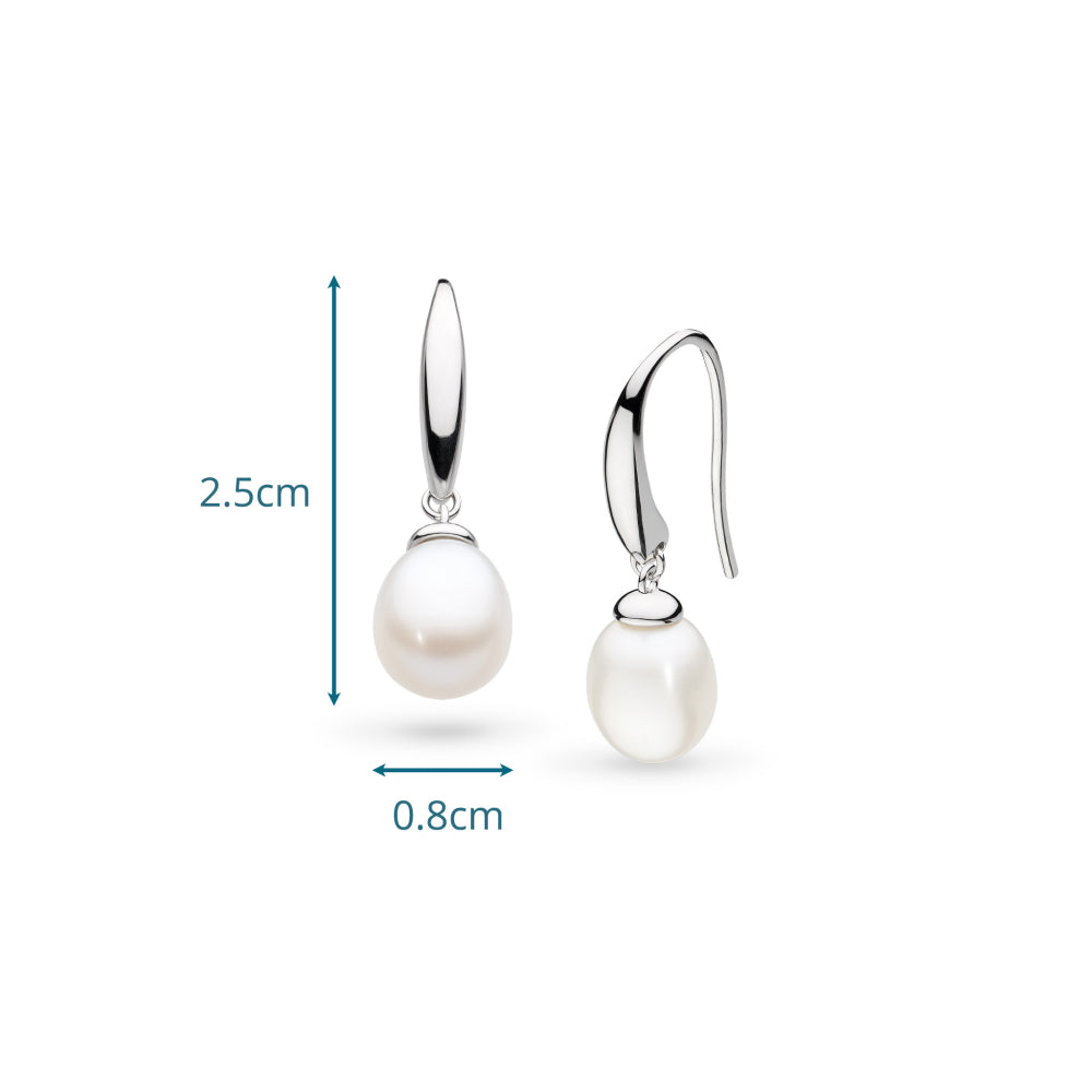 The Kit Heath Revival Classic Pearl Drop Earring, a white pearl silver drop earring from Kit Heath, available at OD’s Jewellers in St Helens