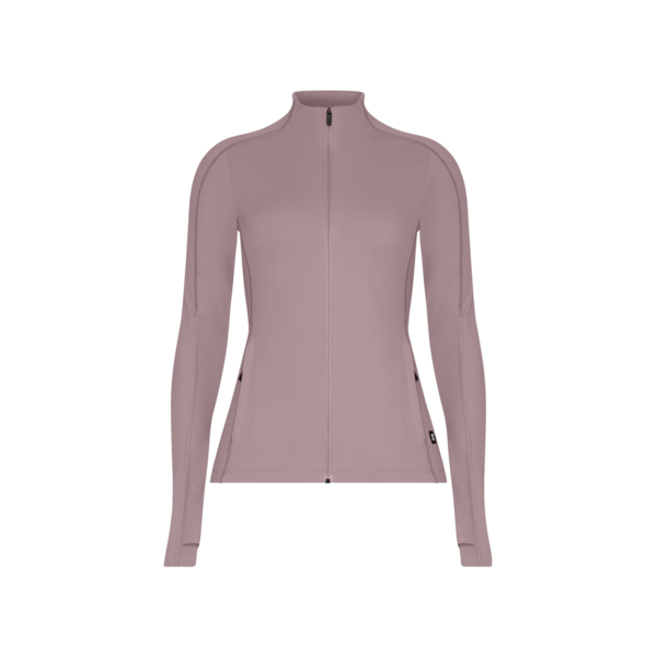 Pink long-sleeve top with a zipper on a white background