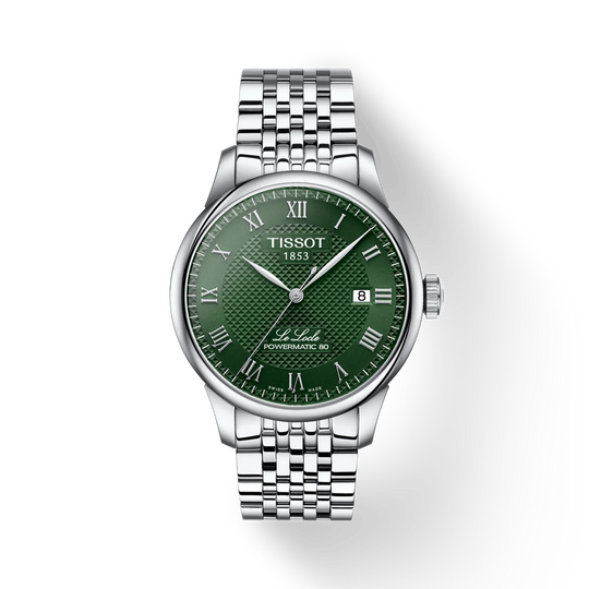 Tissot Mens Green Roman Numeral Dial Le Locle Powermatic 80 Bracelet Watch T0064071109300