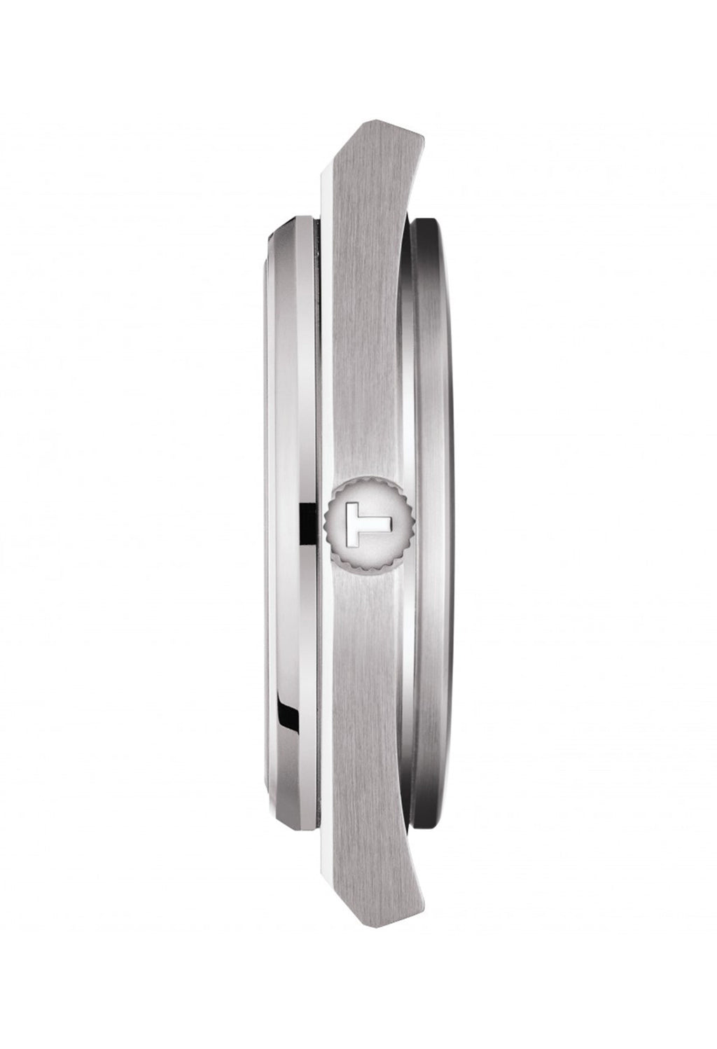 Side view of the Tissot PRX Powermatic 80 men's watch showcasing the case design and stainless steel bracelet.