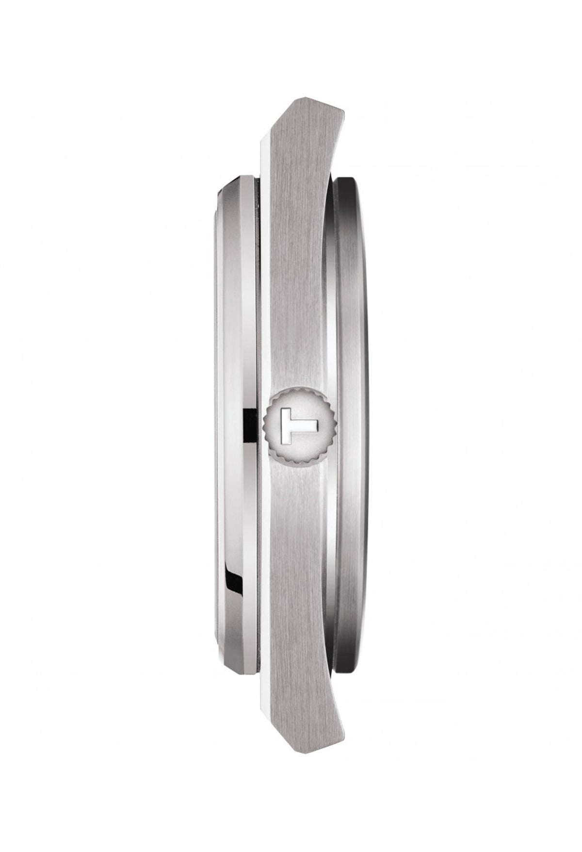 Side view of the Tissot PRX Powermatic 80 men's watch showcasing the case design and stainless steel bracelet.