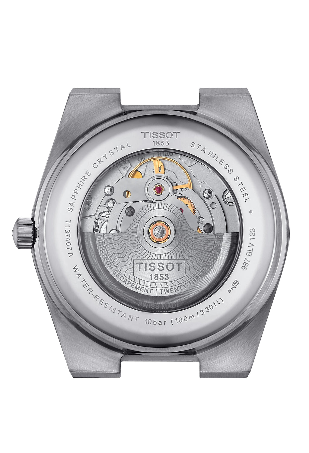 Tissot PRX Powermatic 80 watch movement detail: Sapphire crystal, stainless steel, T137407A, Swiss made, 10bar