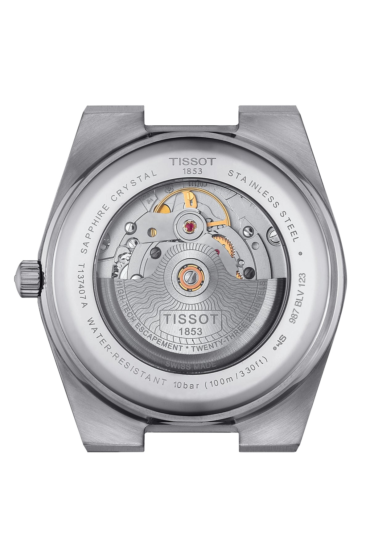 Tissot PRX Powermatic 80 watch movement detail: Sapphire crystal, stainless steel, T137407A, Swiss made, 10bar