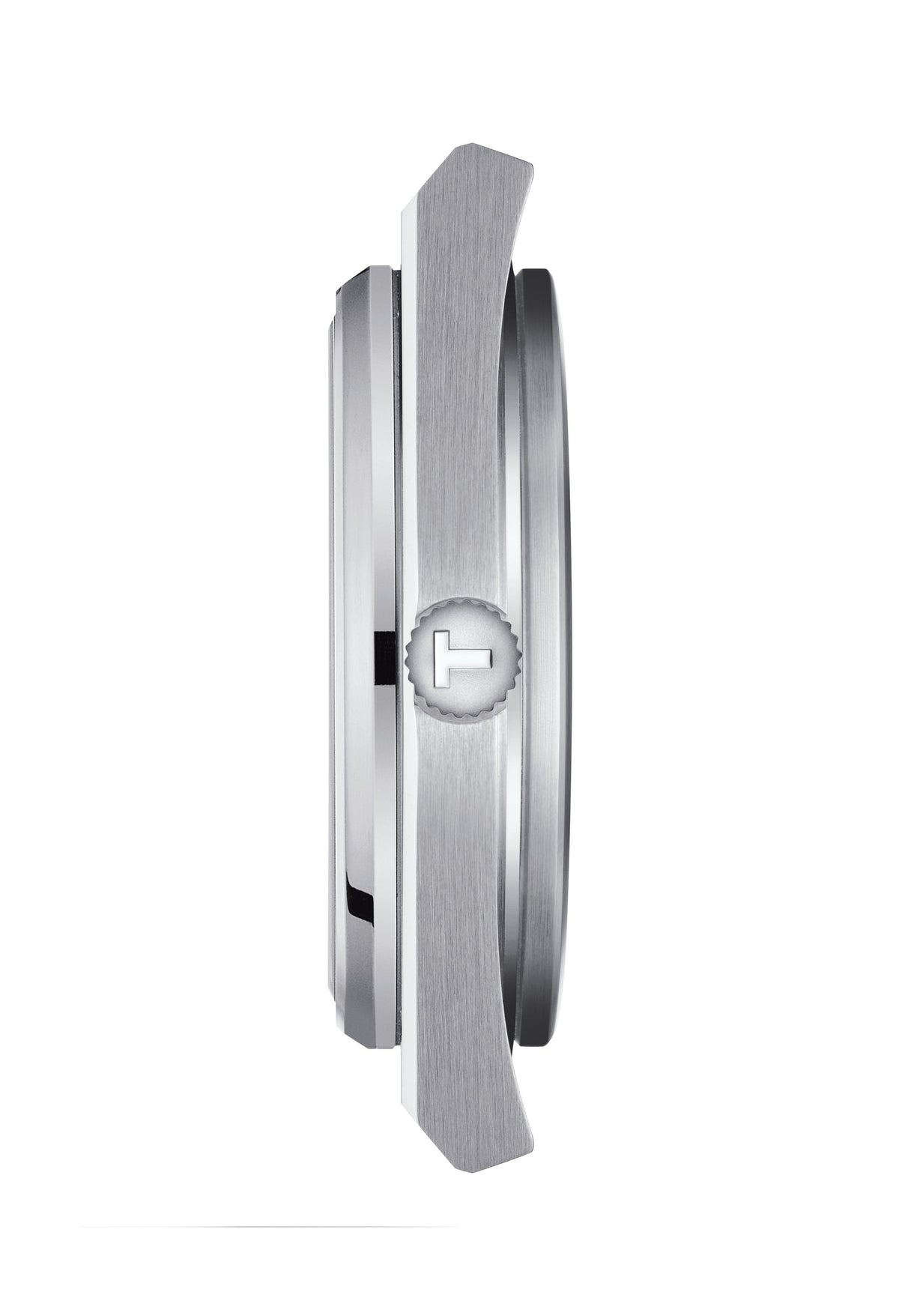 Side view of the Tissot PRX 40mm blue dial watch, showcasing its sleek case design and bracelet detail.