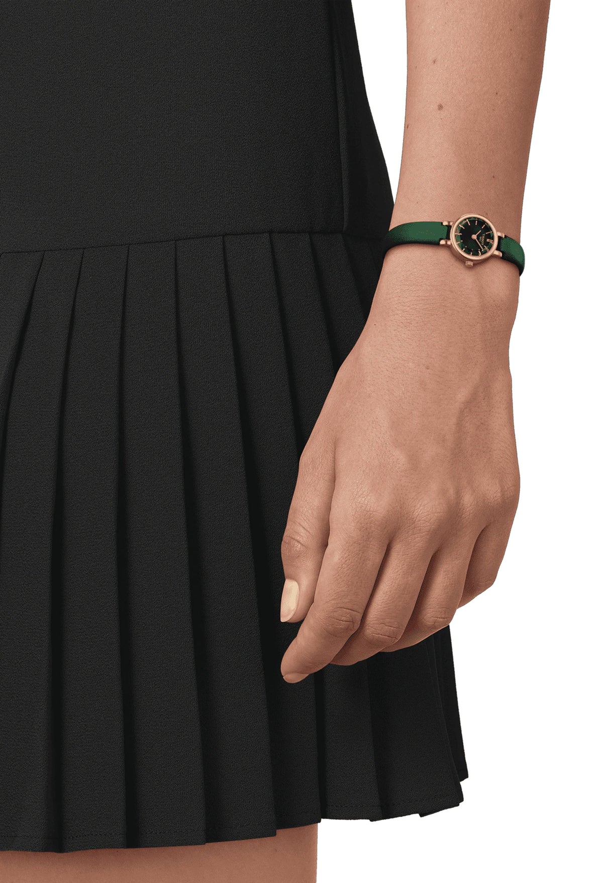 The Ladies Tissot Lovely Round Green Strap Watch Gold Plated, a green strap watch from Tissot, OD’s Jewellers in St Helens.