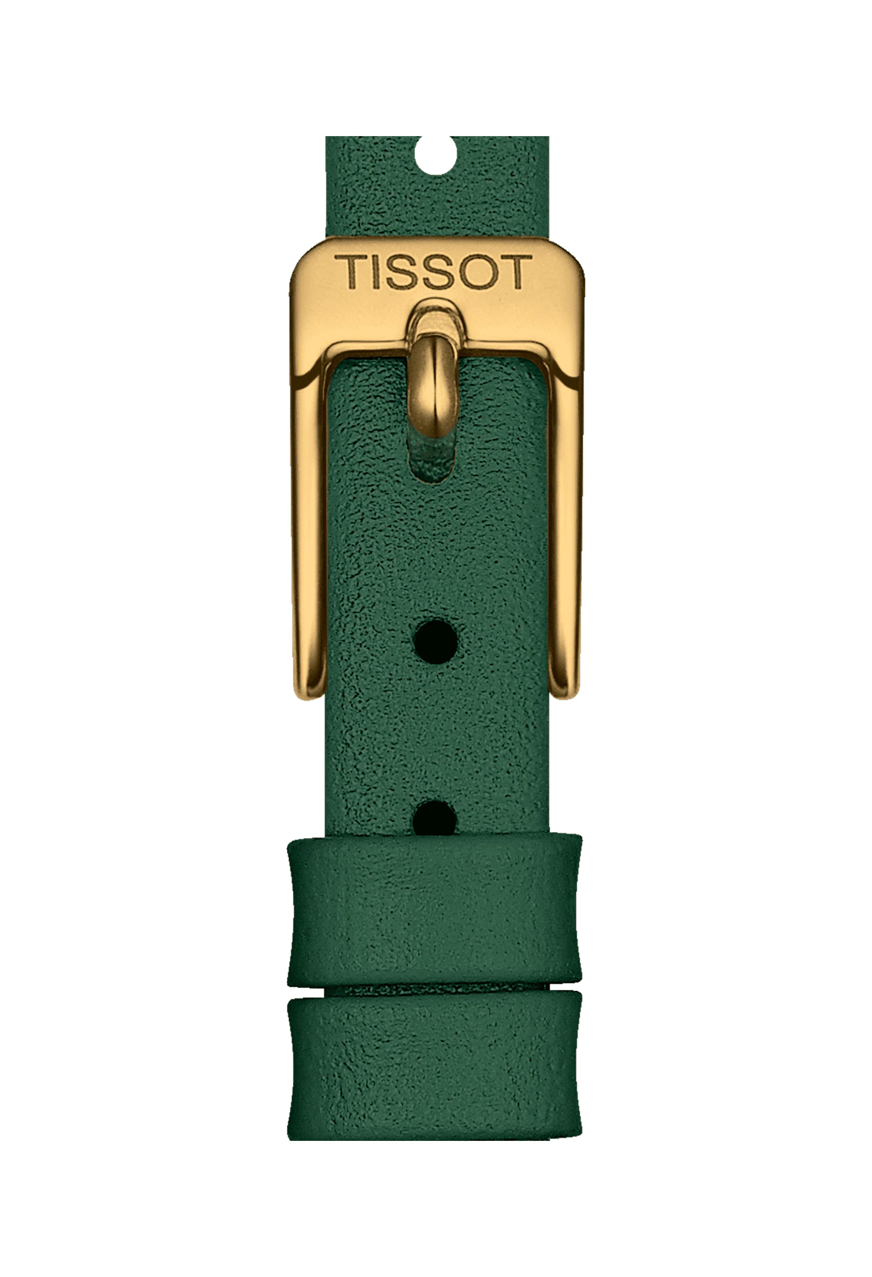 The Ladies Lovely Round Green Strap Watch, a green gold-plated watch from Tissot, available at OD’s Jewellers in St Helens.