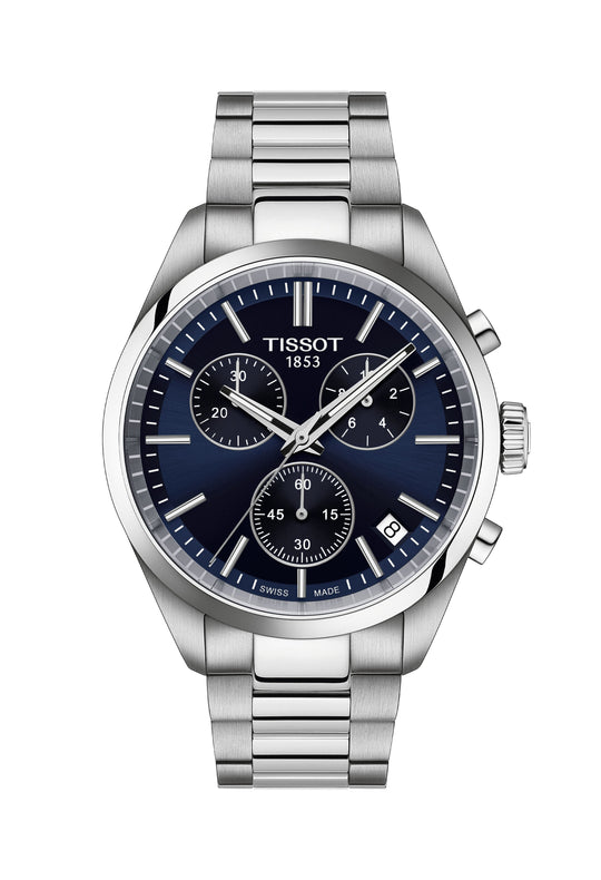 Tissot Mens PR100 Blue Chronograph Dial Bracelet Watch T1504171104100