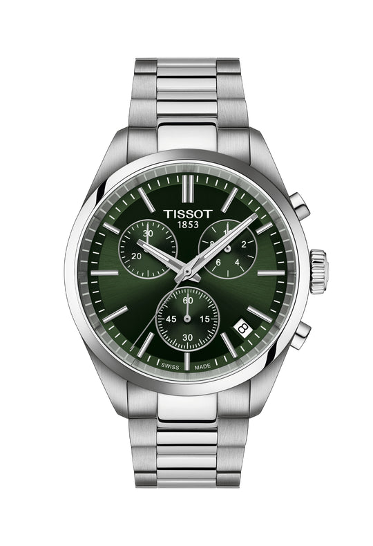 Tissot Mens PR100 Green Chronograph Dial Bracelet Watch T1504171109100