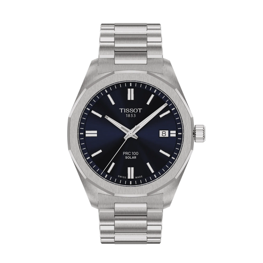 Tissot Mens PRC100 Solar Quartz Blue Dial Bracelet Watch T1514221104100