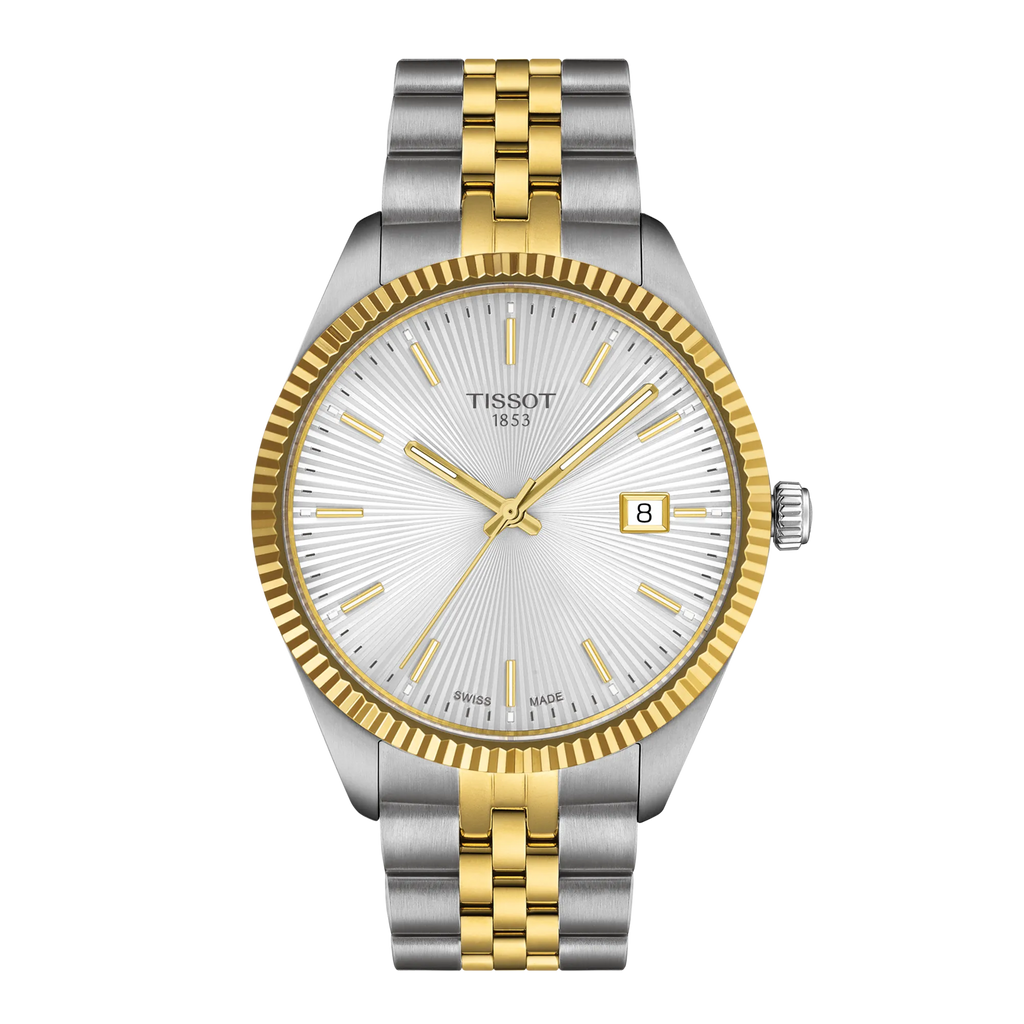 Mens Tissot 40mm Ballade Silver Baton Dial Bracelet Watch Stainless Steel/ Gold Plated by Tissot
