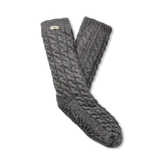 Women's UGG Lowyn Cable Knit Fleece Sock in Charcoal Heather