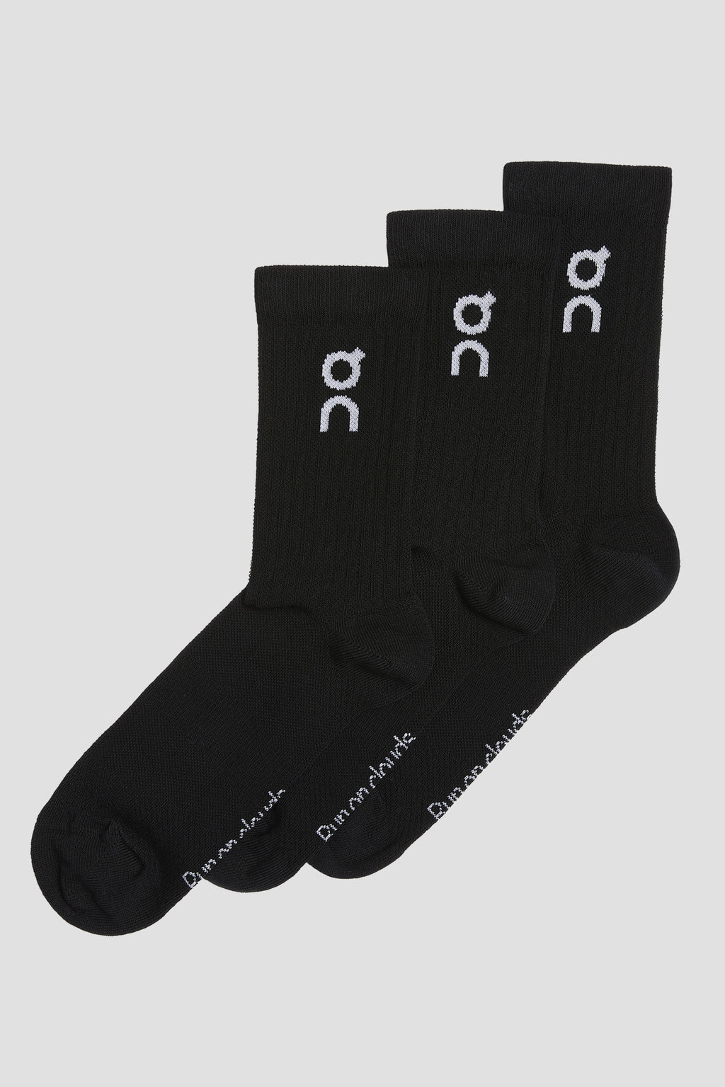 Unisex On Running Black Logo High 3-Pack Socks WITH WHITE ON LOGO  with cushion heel