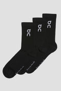 Unisex On Running Black Logo High 3-Pack Socks WITH WHITE ON LOGO  with cushion heel