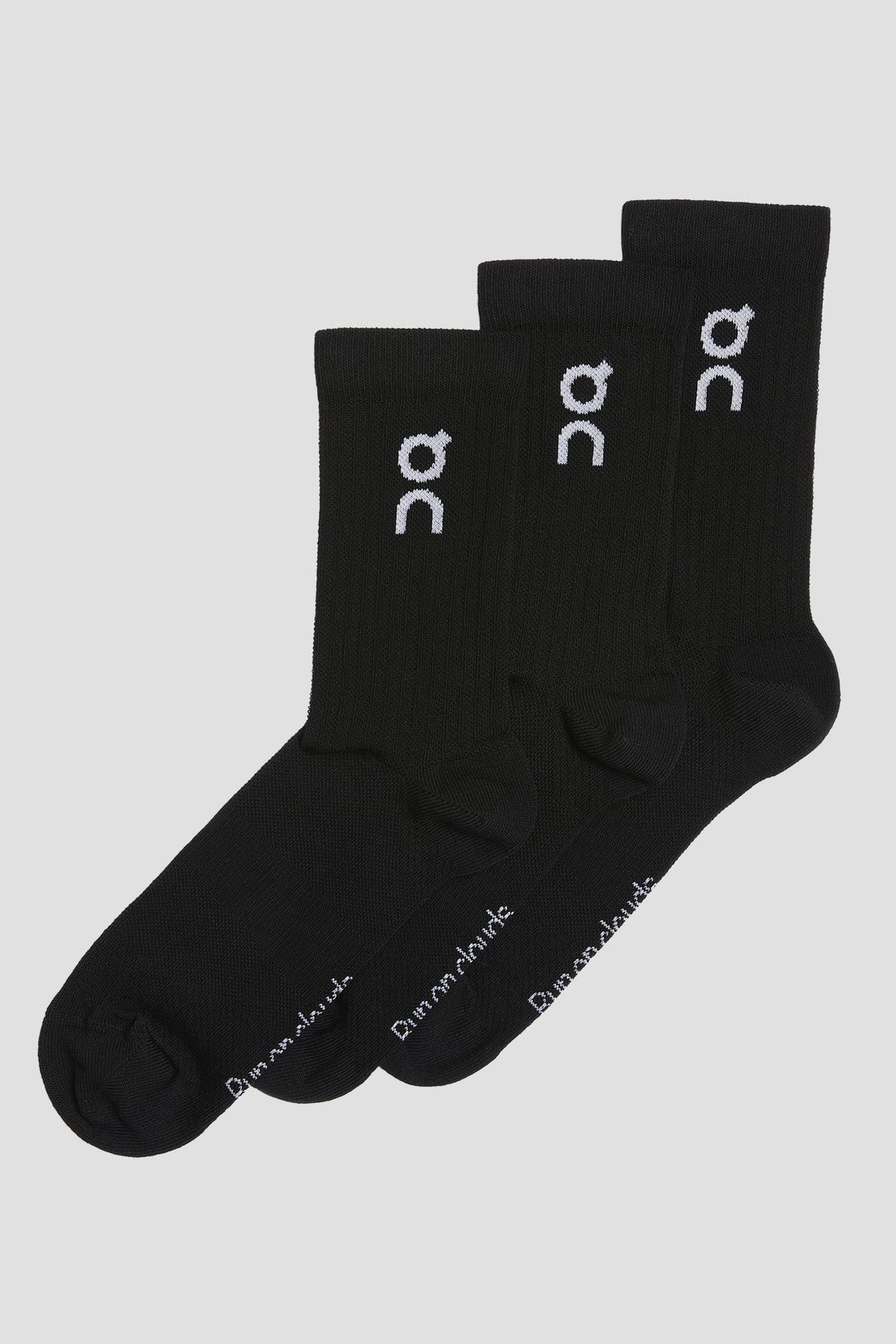 Unisex On Running Black Logo High 3-Pack Socks WITH WHITE ON LOGO  with cushion heel