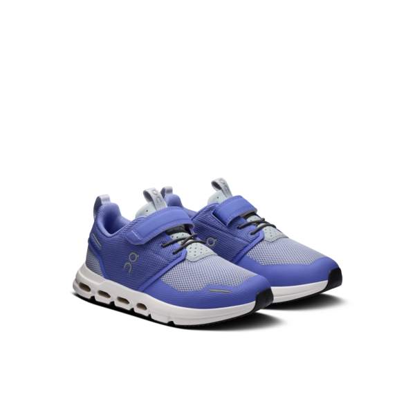 Pair of blue and gray sneakers on a white background