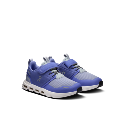 Pair of blue and gray sneakers on a white background