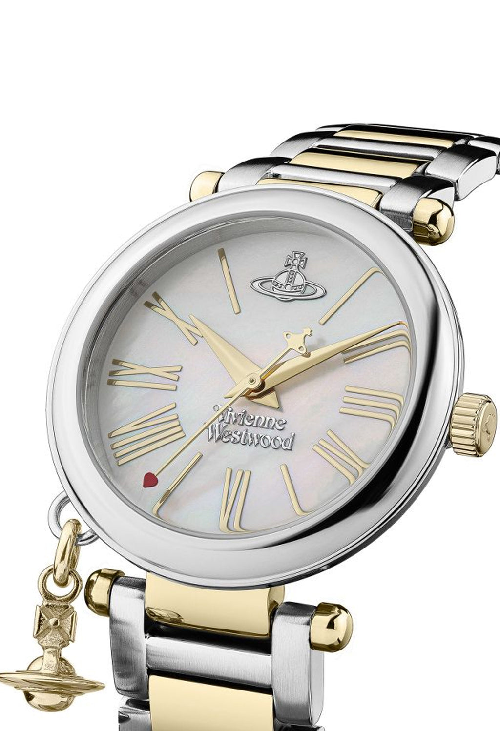 The Vivienne Westwood Ladies Mother Orb Watch Stainless Steel GP, a two-tone silver and gold watch from Vivienne Westwood, OD’s Jewellers in St Helens