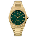 Vivienne Westwood Limehouse watch showcasing the green dial and gold-plated band, highlighting its design.