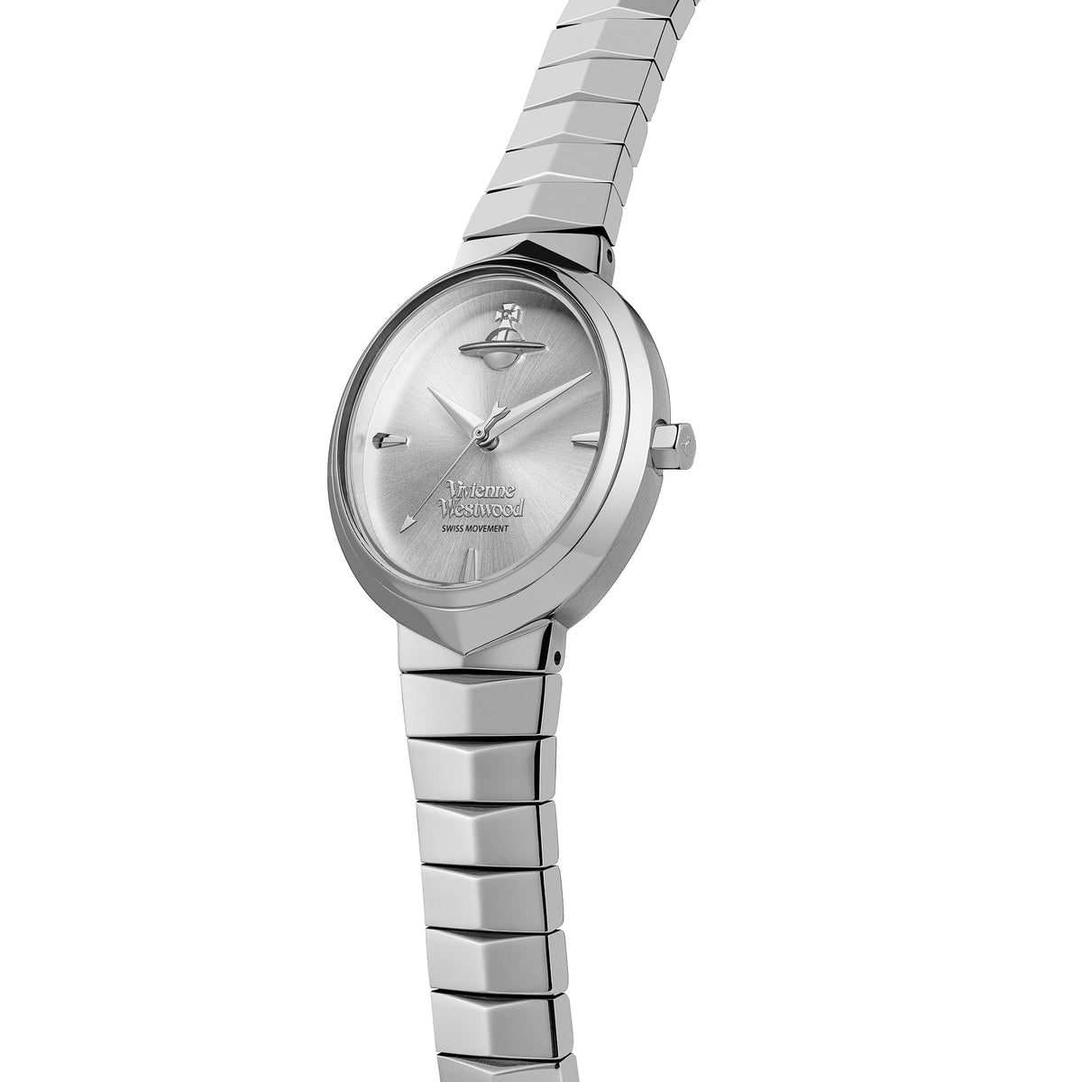 The Vivienne Westwood Ladies Armour Silver Dial Bracelet Watch Stainless Steel, a silver stainless steel bracelet watch from Vivienne Westwood, available at OD’s Jewellers in St Helens