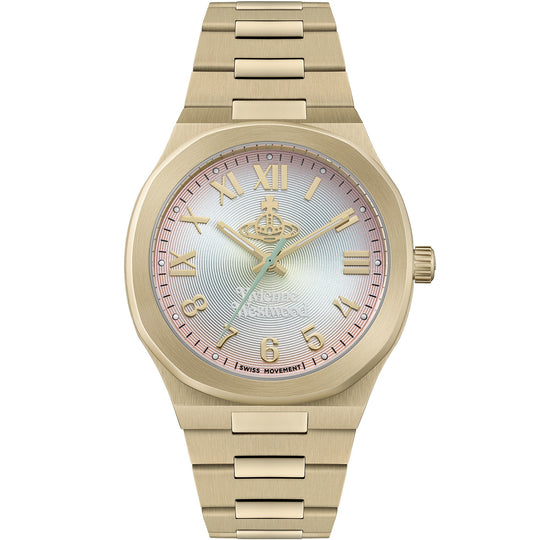 Vivienne Westwood Ladies Merton Pink, Silver Green Ombre Dial Gold Plated Bracelet Watch