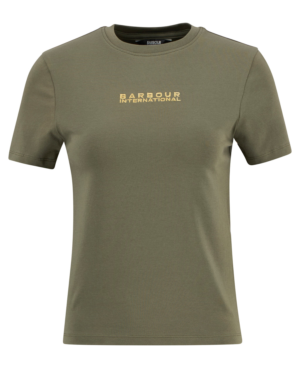 Green t-shirt with Barbour International logo on a white background