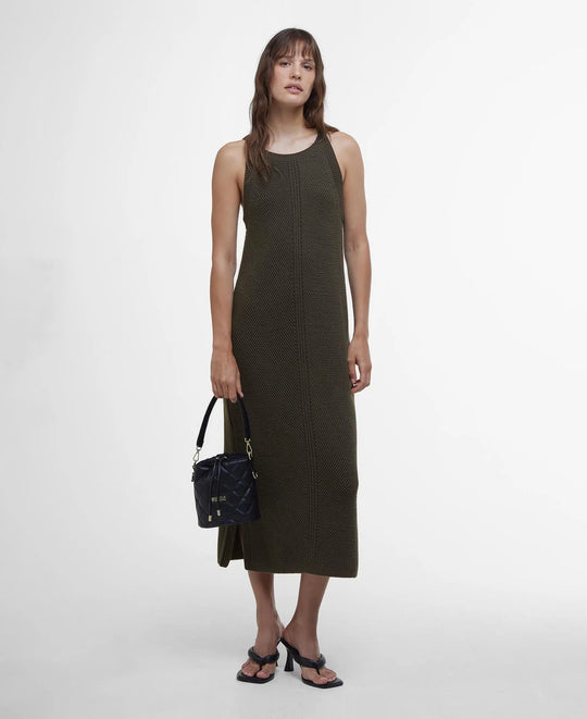 Women's Barbour International Khaki Dakota Knitted Midi Dress