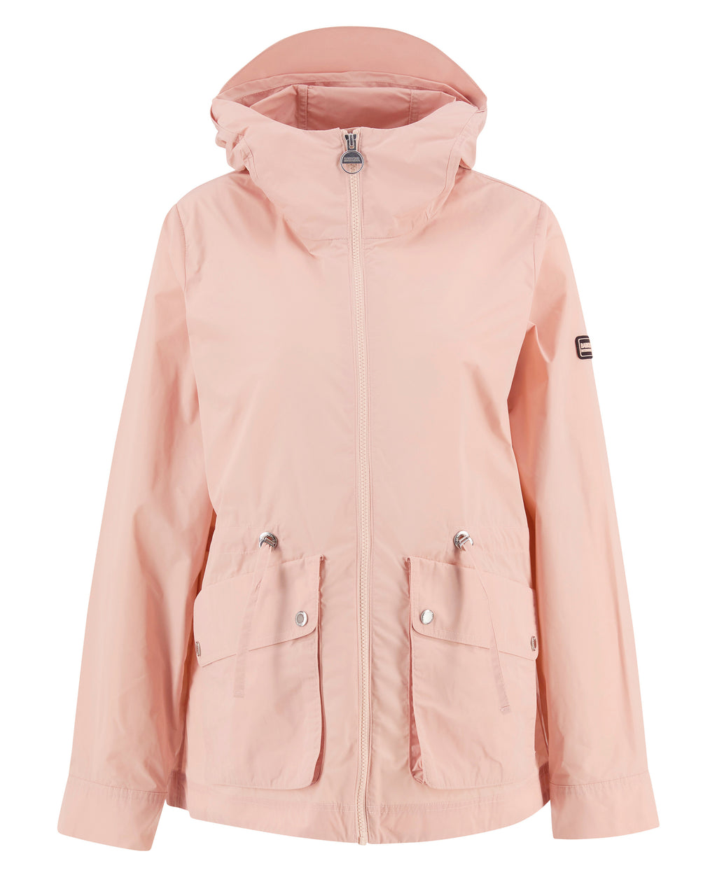 Pink jacket with a hood on a white background