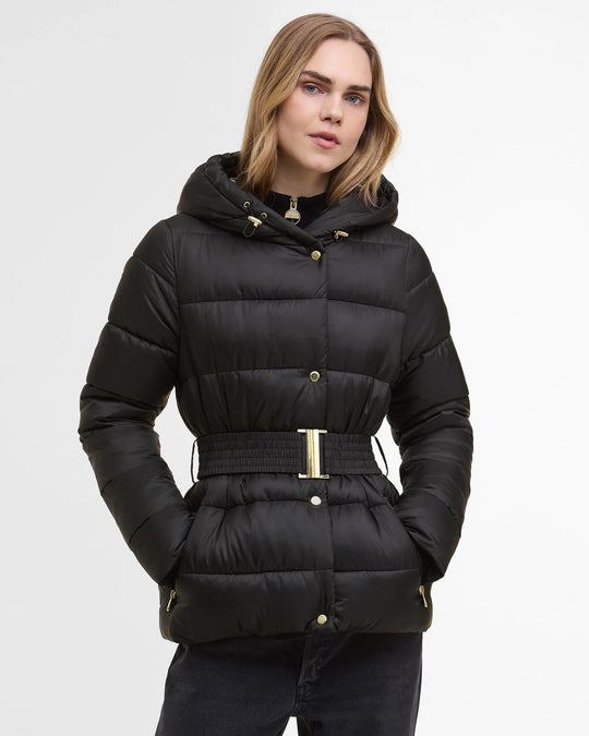 Women's Barbour Short Track Line Black Puffer Jacket